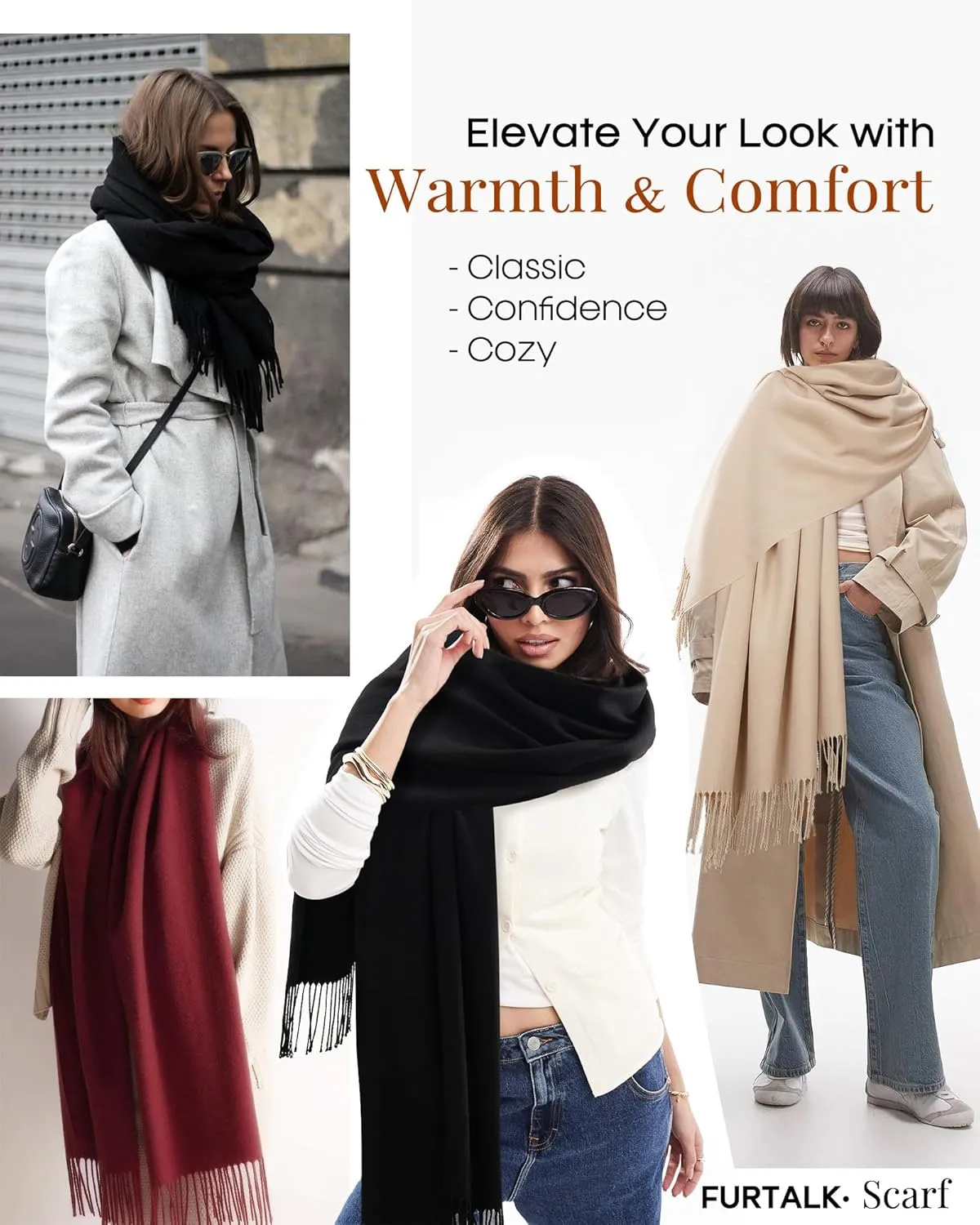FURTALK Scarf for Women Winter Pashmina Shawl and Wraps Cashmere Feel Scarves for Evening Dresses Wedding Party