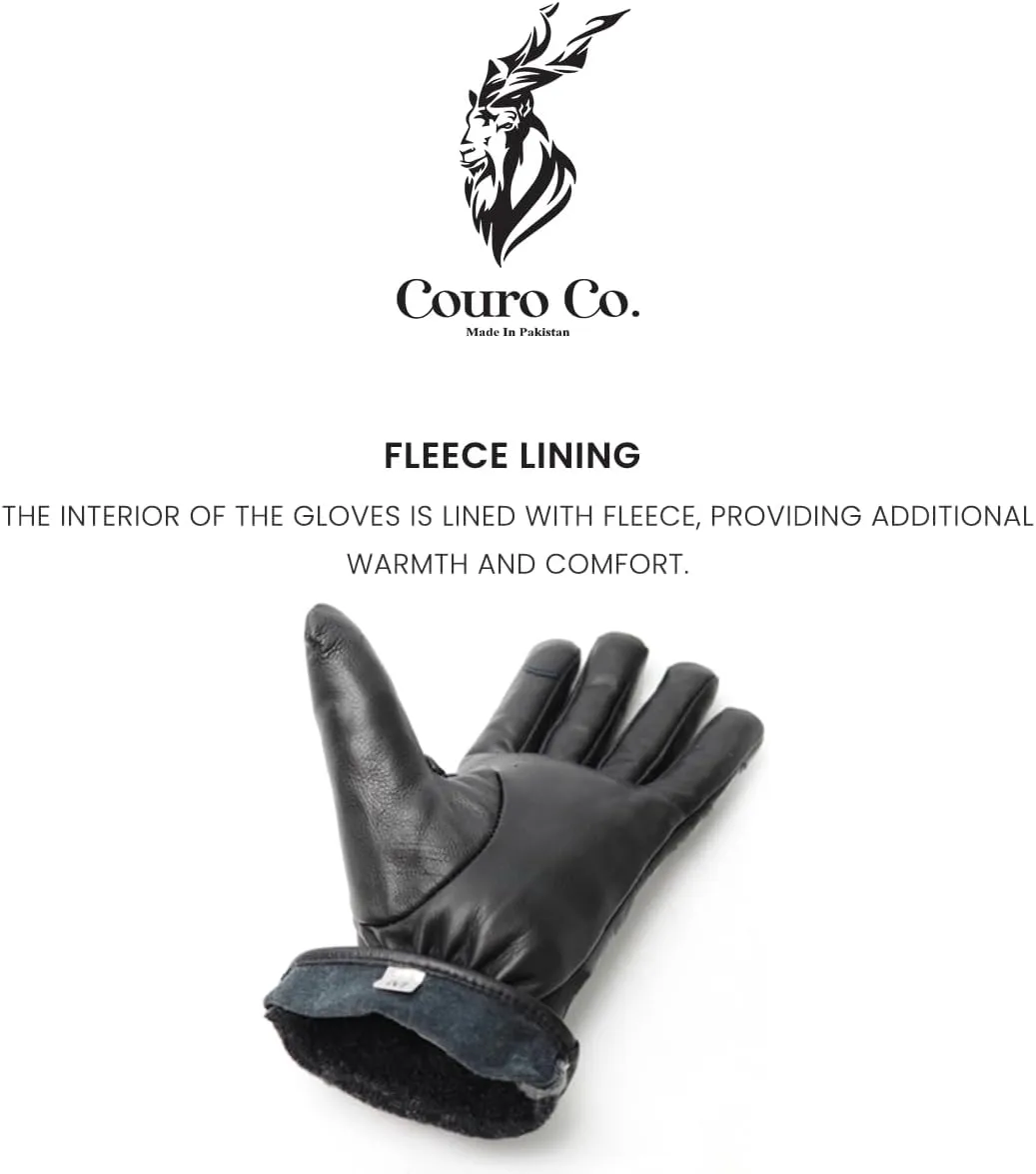 Genuine Cowhide Leather Driver Gloves - Touch Screen, Winter Warm Gloves for Driving, Cycling, Motorcycling