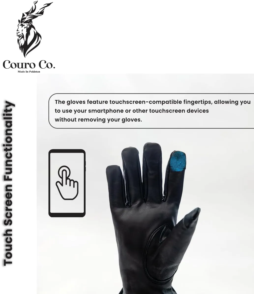 Genuine Cowhide Leather Driver Gloves - Touch Screen, Winter Warm Gloves for Driving, Cycling, Motorcycling