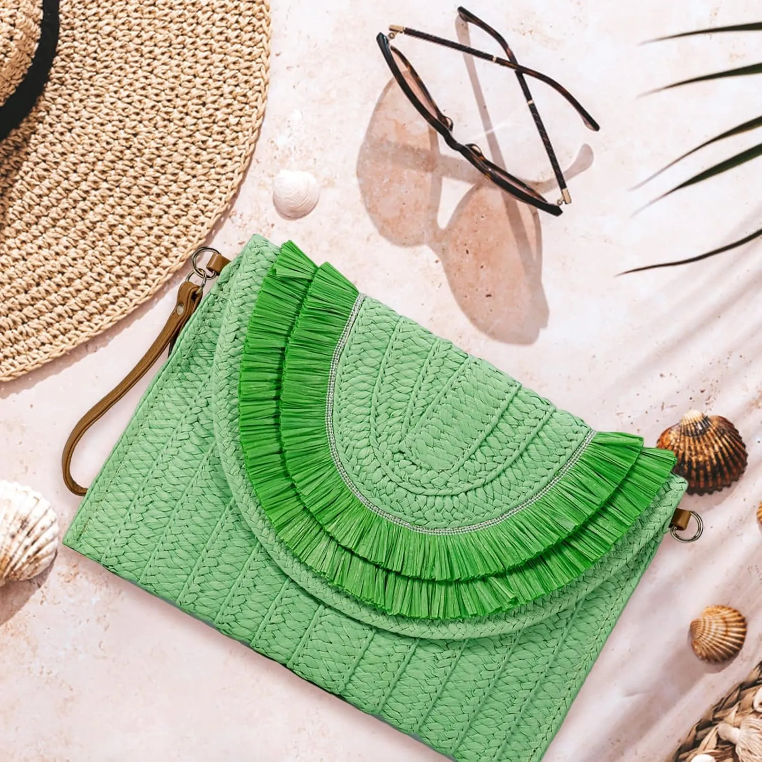 Gets Straw Clutch Bags for Women Handmade Woven Summer Beach Envelope Purse Wallet Crossbody Bag with Strap