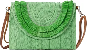 Gets Straw Clutch Bags for Women Handmade Woven Summer Beach Envelope Purse Wallet Crossbody Bag with Strap