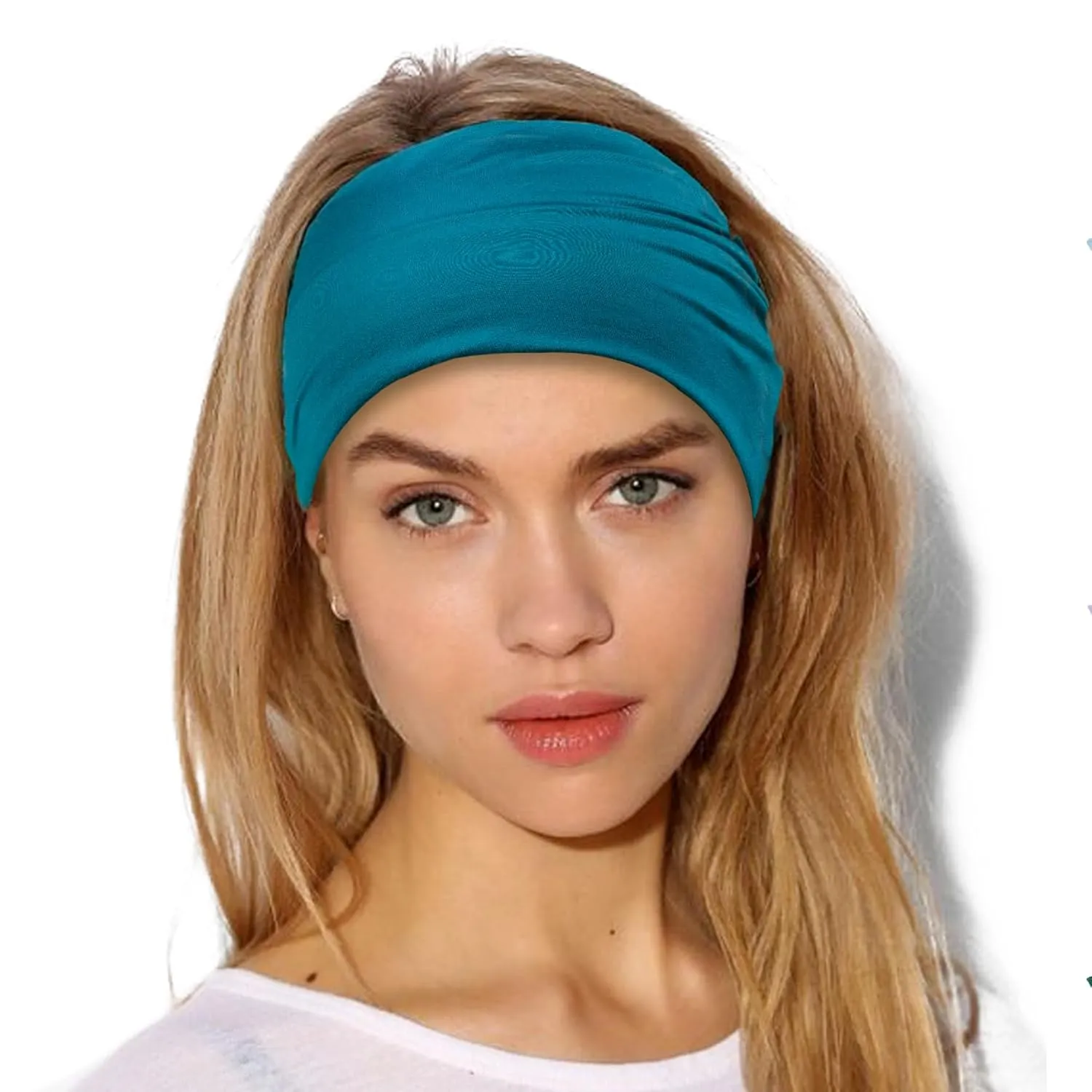 GiLi 2 Pack Wide Headbands for Women Boho African Knotted Non Slip Fashion Hair Bands Yoga Running Sports Workout Gym Head Wraps Elastic Soft Cotton Cloth Turbans Bandana for Girls (Dark Green, Teal)