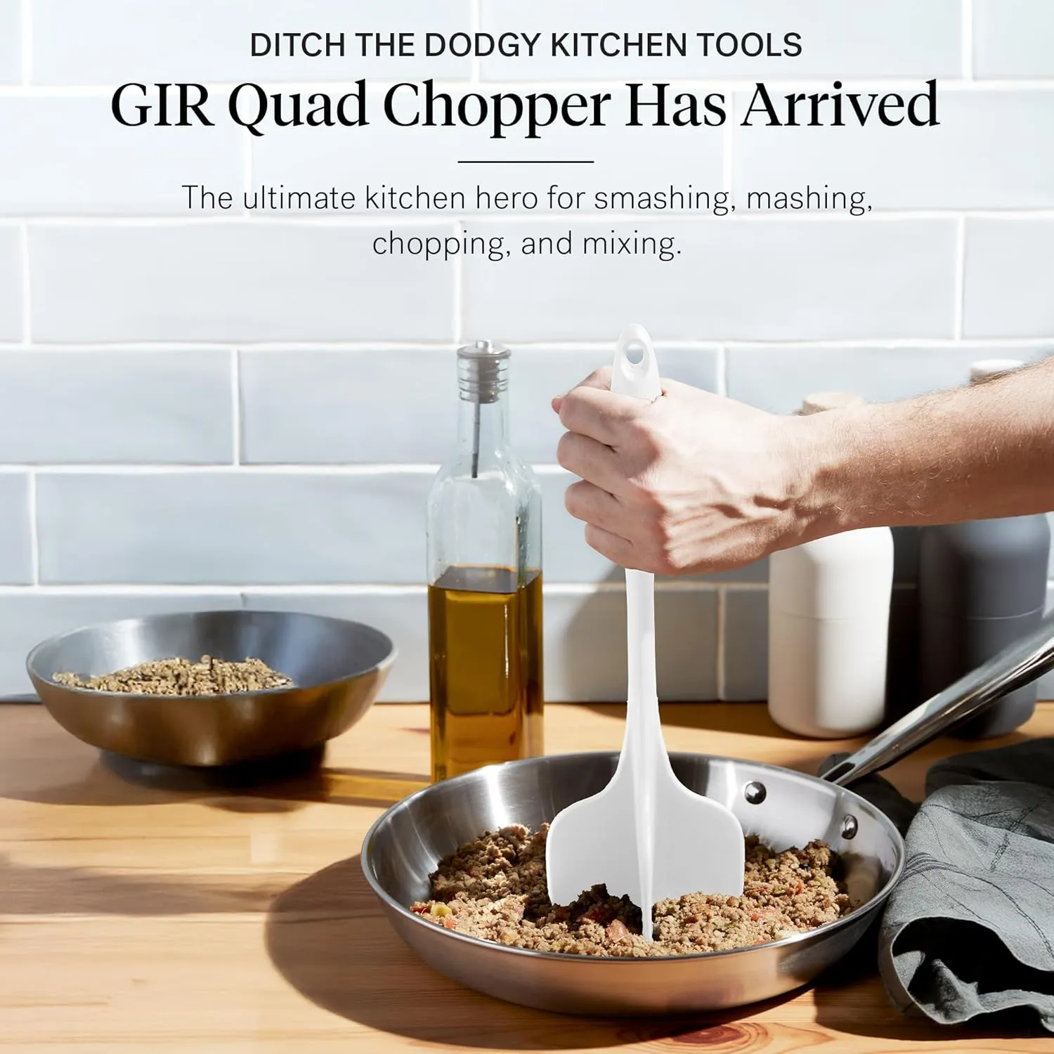 GIR: Get It Right Premium Silicone Quad Meat Chopper - Non-Stick Heat Resistant Potato Mashers and Hamburger Chopper - Ultimate - 12 IN, White