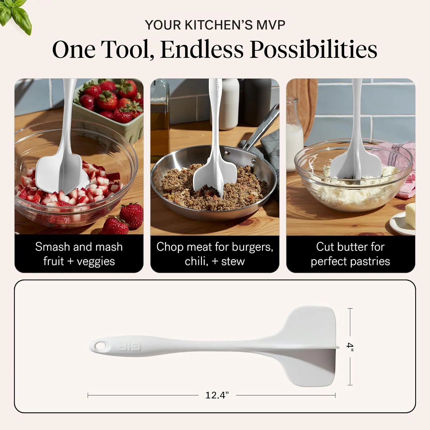 GIR: Get It Right Premium Silicone Quad Meat Chopper - Non-Stick Heat Resistant Potato Mashers and Hamburger Chopper - Ultimate - 12 IN, White
