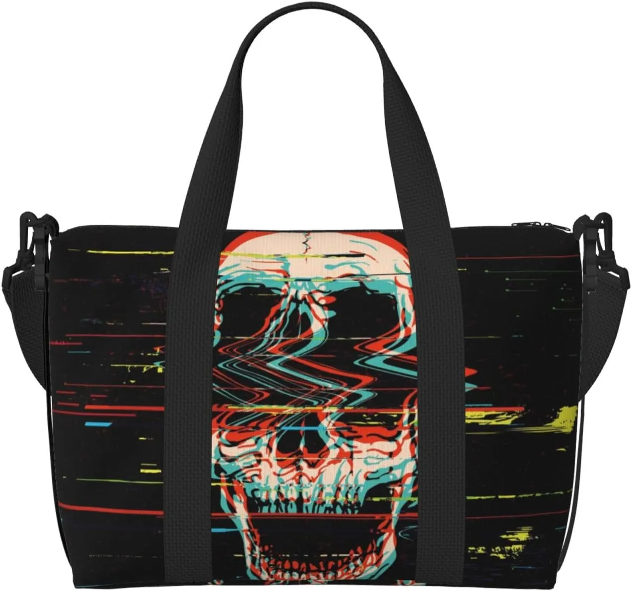 Glitch Screaming Skull Travel Bag for Women Men Weekender Bags Carry on Overnight Bag Tote Bag Yoga Gym Bag for Gym, Work, Travel, Weekend, Personal Items