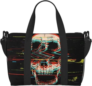 Glitch Screaming Skull Travel Bag for Women Men Weekender Bags Carry on Overnight Bag Tote Bag Yoga Gym Bag for Gym, Work, Travel, Weekend, Personal Items