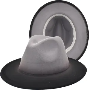 Gradient Color Fedora Hat for Women Men Wide Brim Two-Tone Hat Panama Jazz Hat with Belt Buckle