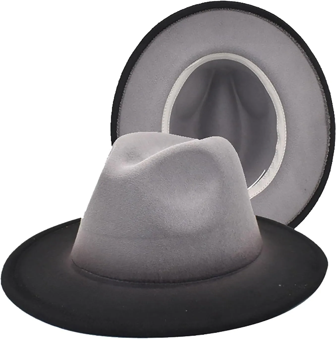 Gradient Color Fedora Hat for Women Men Wide Brim Two-Tone Hat Panama Jazz Hat with Belt Buckle