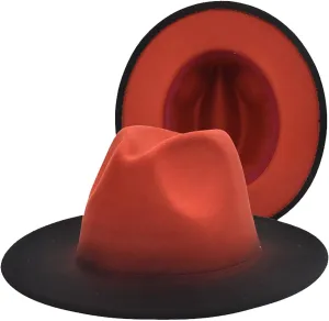 Gradient Color Fedora Hat for Women Men Wide Brim Two-Tone Hat Panama Jazz Hat with Belt Buckle