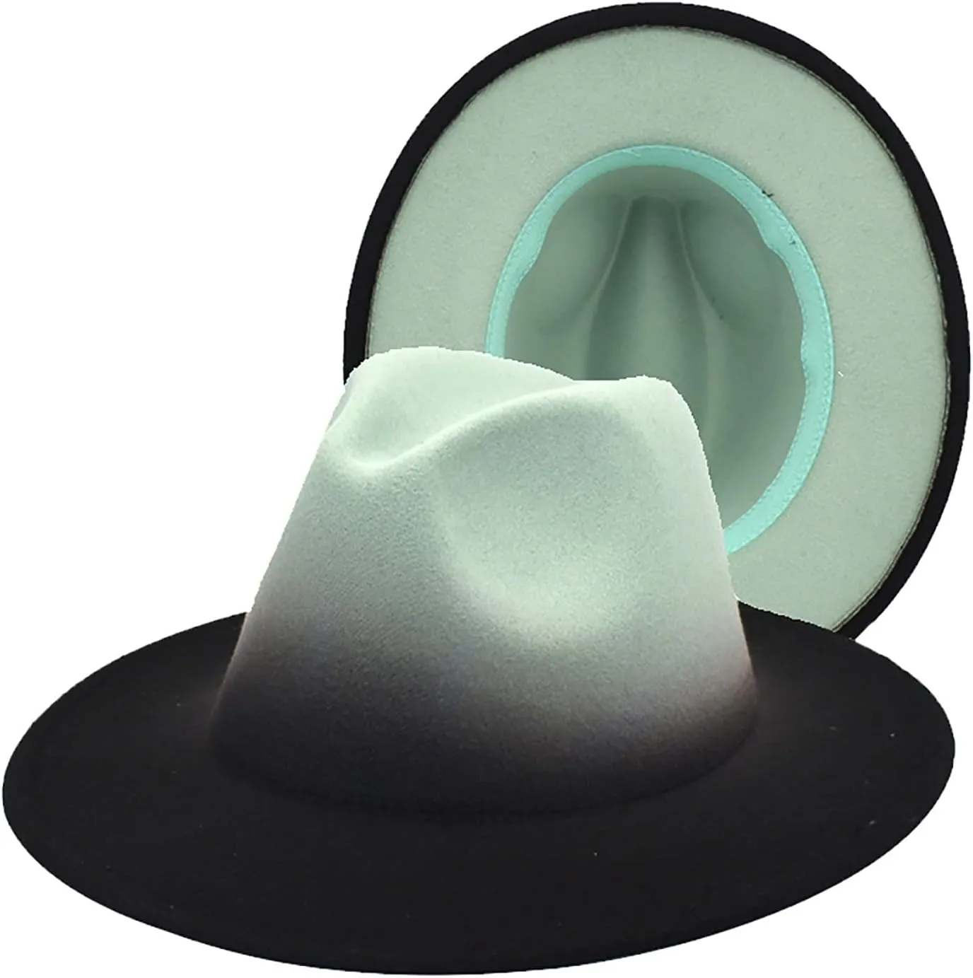 Gradient Color Fedora Hat for Women Men Wide Brim Two-Tone Hat Panama Jazz Hat with Belt Buckle