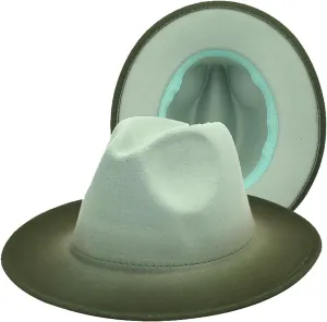 Gradient Color Fedora Hat for Women Men Wide Brim Two-Tone Hat Panama Jazz Hat with Belt Buckle