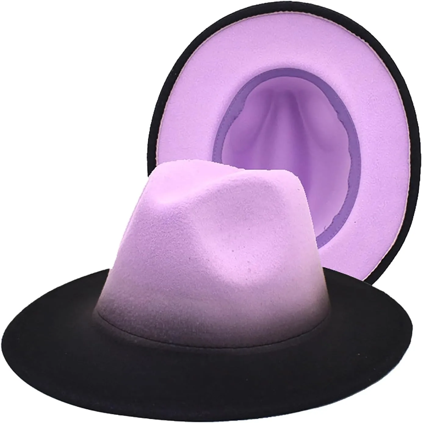 Gradient Color Fedora Hat for Women Men Wide Brim Two-Tone Hat Panama Jazz Hat with Belt Buckle