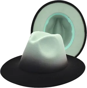 Gradient Color Fedora Hat for Women Men Wide Brim Two-Tone Hat Panama Jazz Hat with Belt Buckle