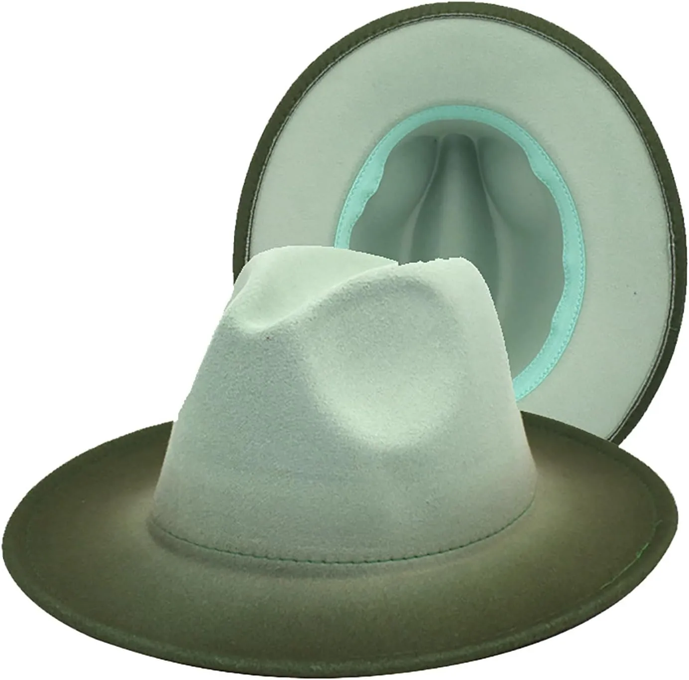 Gradient Color Fedora Hat for Women Men Wide Brim Two-Tone Hat Panama Jazz Hat with Belt Buckle