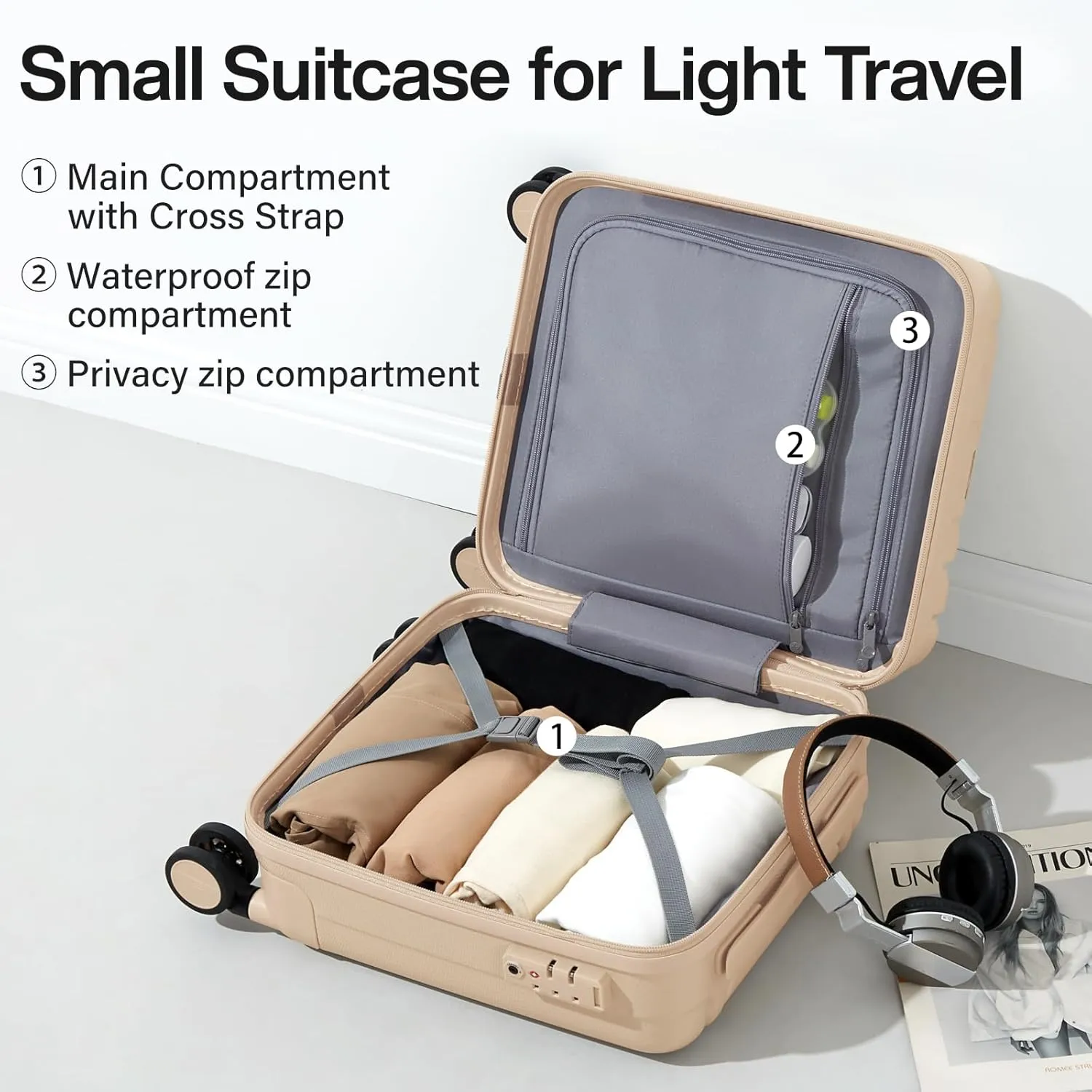 Hanke 14 Inch Underseat Carry On Luggage with Wheels Hard Shell Suitcases Carry On Bag Lightweight Small Mini Suitcase Travel Luggage for Travel Christmas Gifts for BirthdayCuba Sand