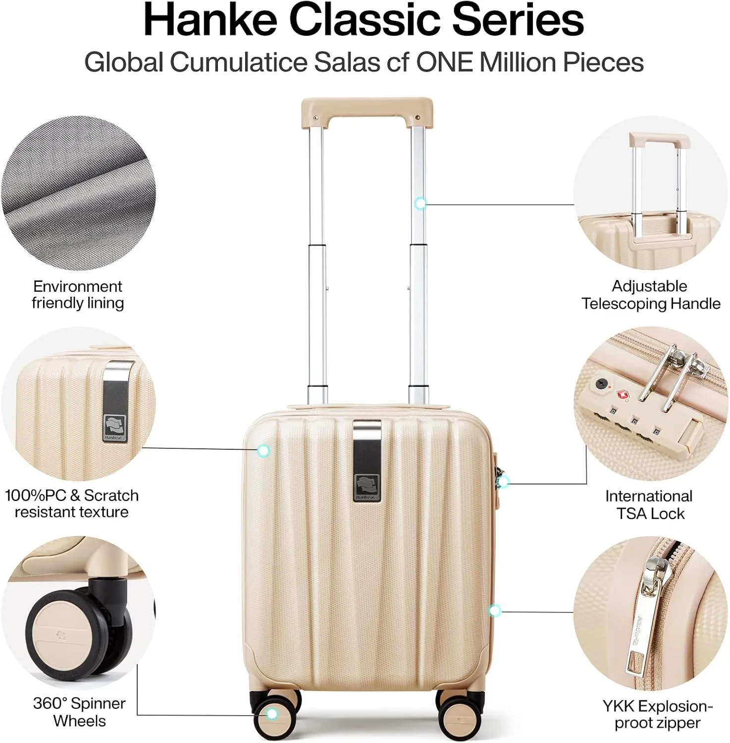 Hanke 14 Inch Underseat Carry On Luggage with Wheels Hard Shell Suitcases Carry On Bag Lightweight Small Mini Suitcase Travel Luggage for Travel Christmas Gifts for BirthdayCuba Sand