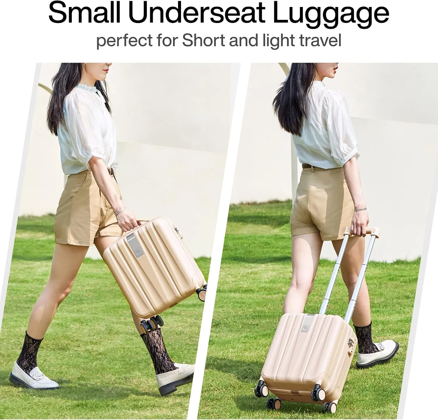 Hanke 14 Inch Underseat Carry On Luggage with Wheels Hard Shell Suitcases Carry On Bag Lightweight Small Mini Suitcase Travel Luggage for Travel Christmas Gifts for BirthdayCuba Sand