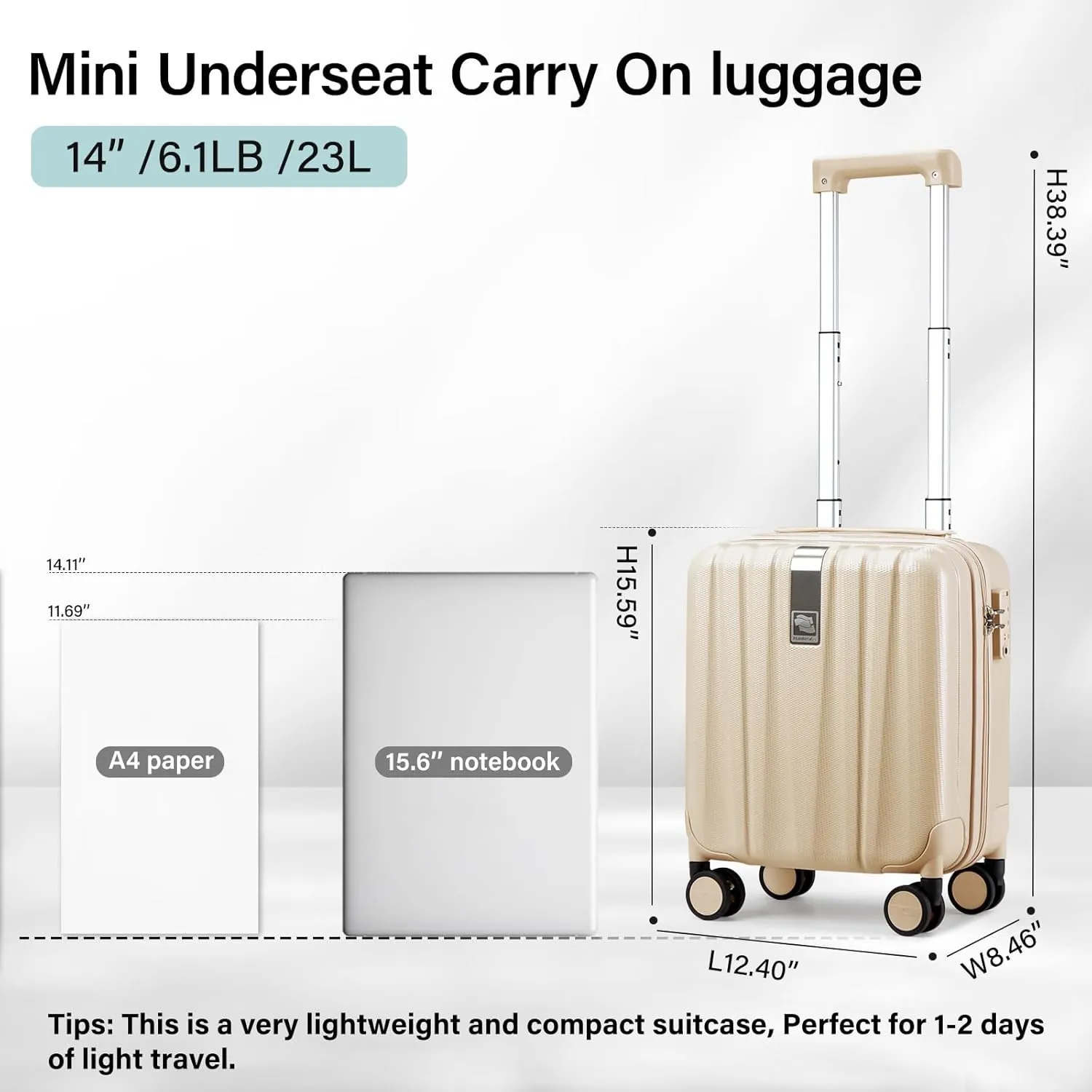 Hanke 14 Inch Underseat Carry On Luggage with Wheels Hard Shell Suitcases Carry On Bag Lightweight Small Mini Suitcase Travel Luggage for Travel Christmas Gifts for BirthdayCuba Sand