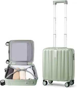 Hanke 14 Inch Underseat Carry On Luggage with Wheels Hard Shell Suitcases Carry On Bag Lightweight Small Mini Suitcase Travel Luggage for TravelBamboo Green