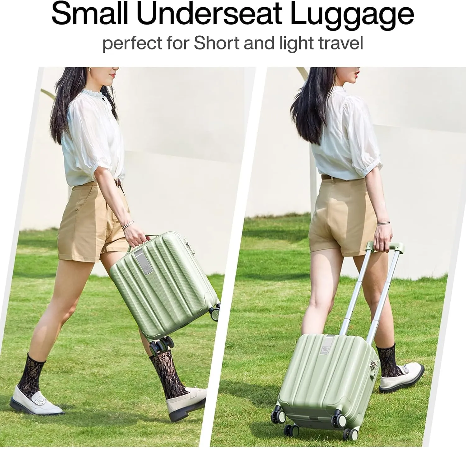 Hanke 14 Inch Underseat Carry On Luggage with Wheels Hard Shell Suitcases Carry On Bag Lightweight Small Mini Suitcase Travel Luggage for TravelBamboo Green