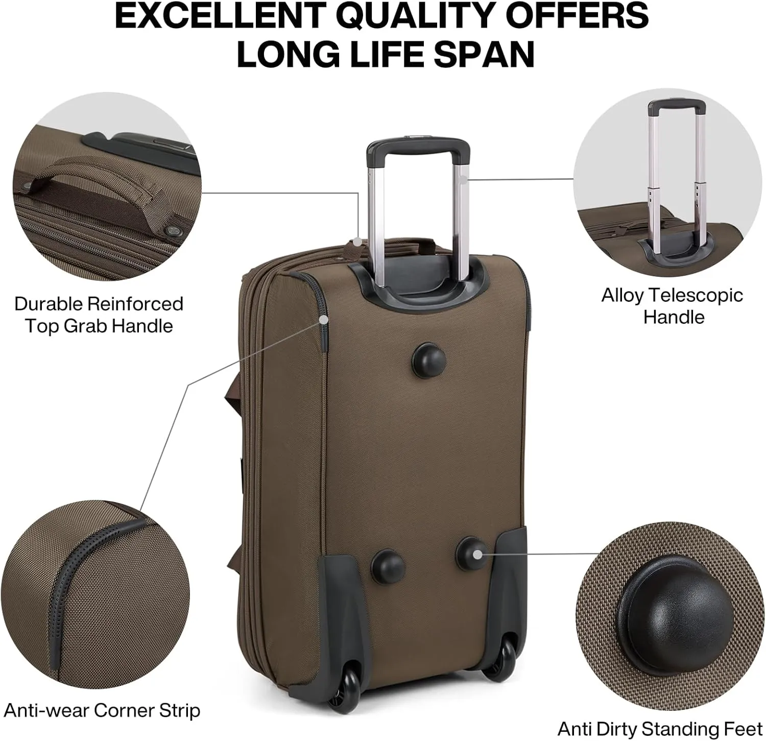 Hanke 20 Inch Expandable Carry On Luggage Suitcases with Wheels Foldable Duffle Bag for Travel Carry On suitcase Weekend Bag for Women MenCoffee