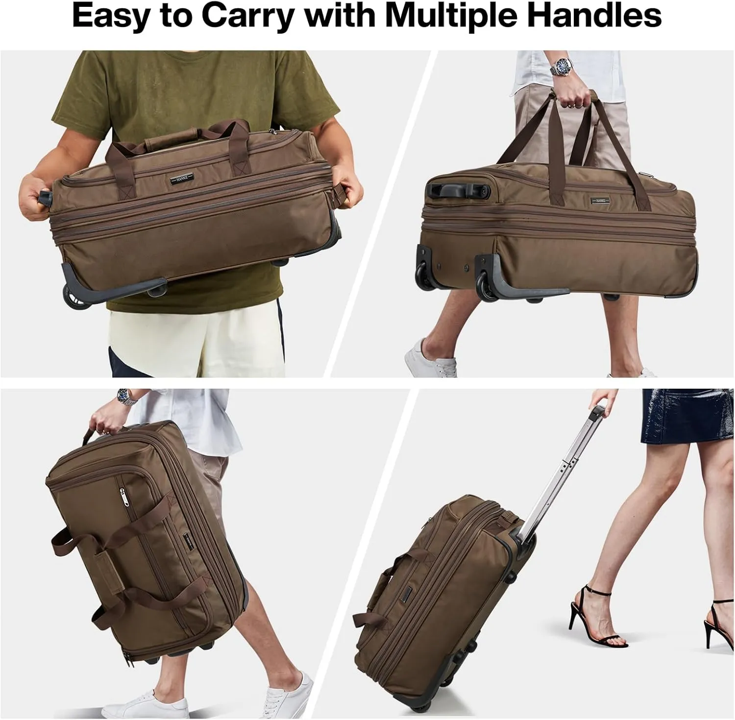 Hanke 20 Inch Expandable Carry On Luggage Suitcases with Wheels Foldable Duffle Bag for Travel Carry On suitcase Weekend Bag for Women MenCoffee