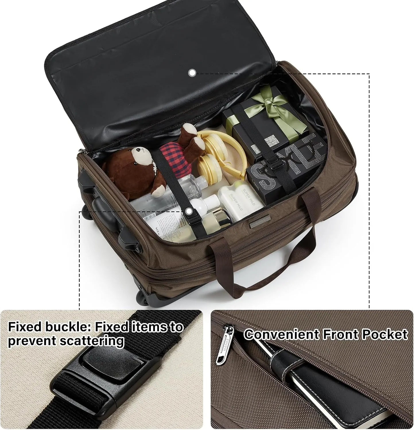 Hanke 20 Inch Expandable Carry On Luggage Suitcases with Wheels Foldable Duffle Bag for Travel Carry On suitcase Weekend Bag for Women MenCoffee