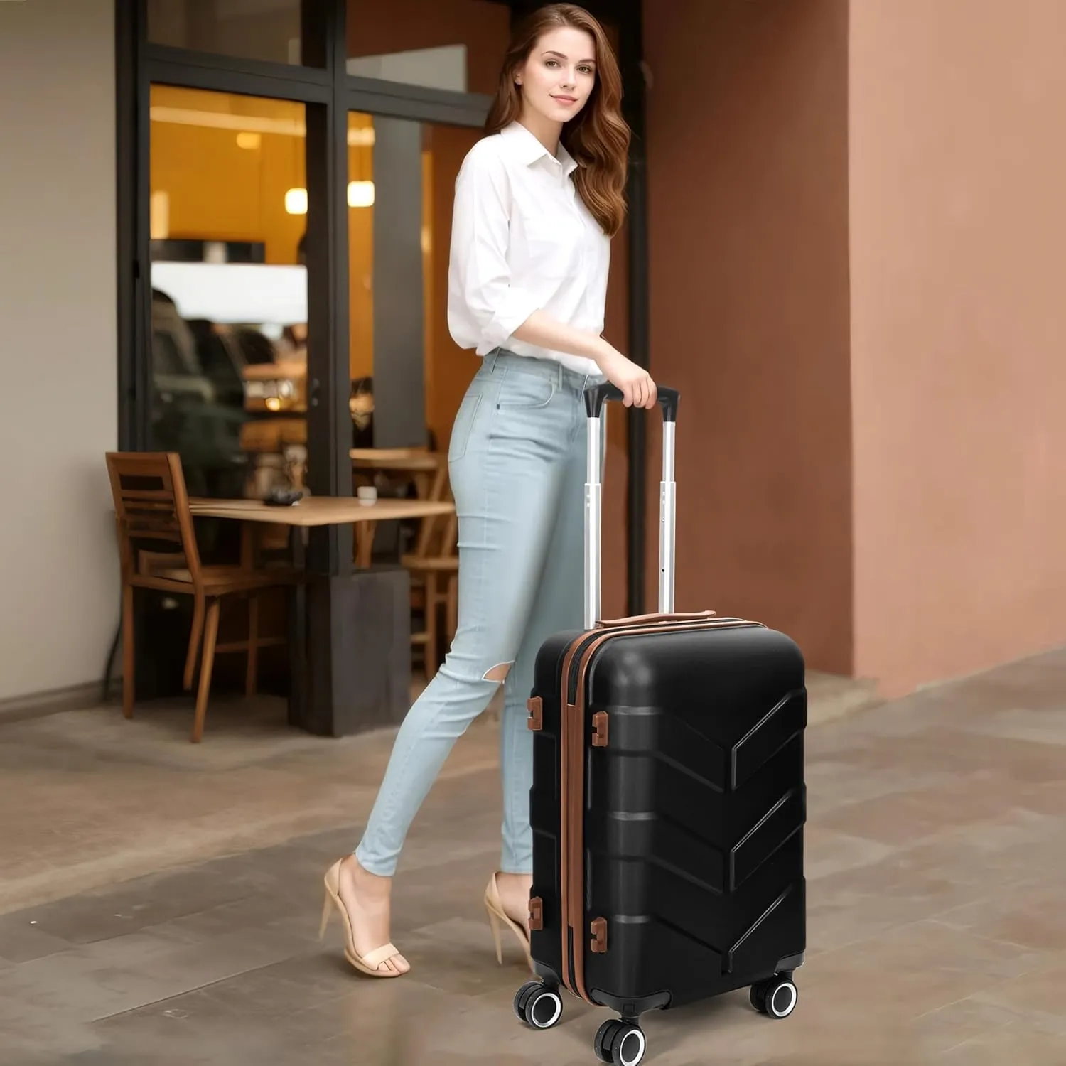 Hardside Carry On Luggage 22x14x9 Airline Approved with Spinner Wheels, 20-inch Carry-On Suitcase for Men & Women, Black