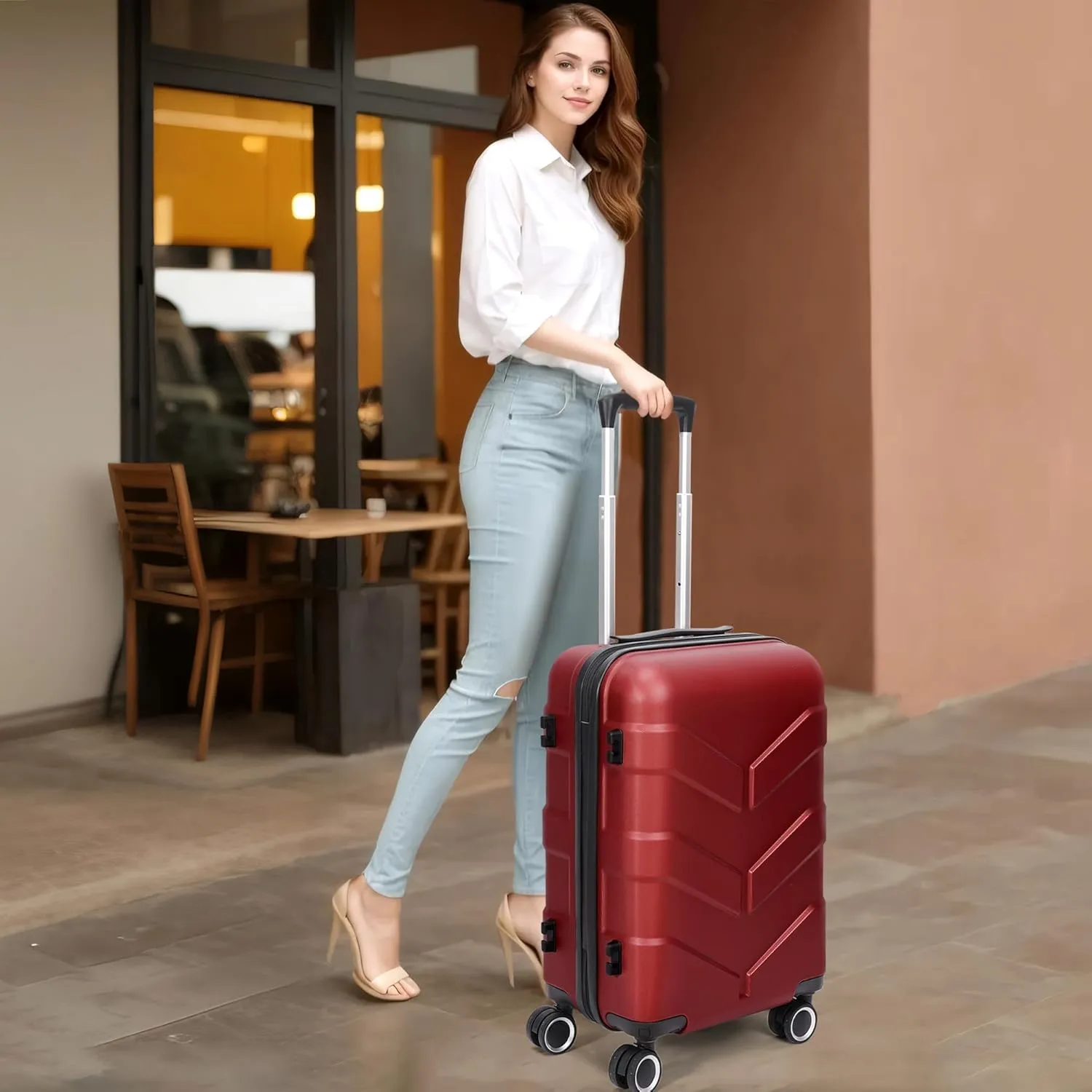 Hardside Carry On Luggage 22x14x9 Airline Approved with Spinner Wheels, 20-inch Carry-On Suitcase for Women & Men, Red