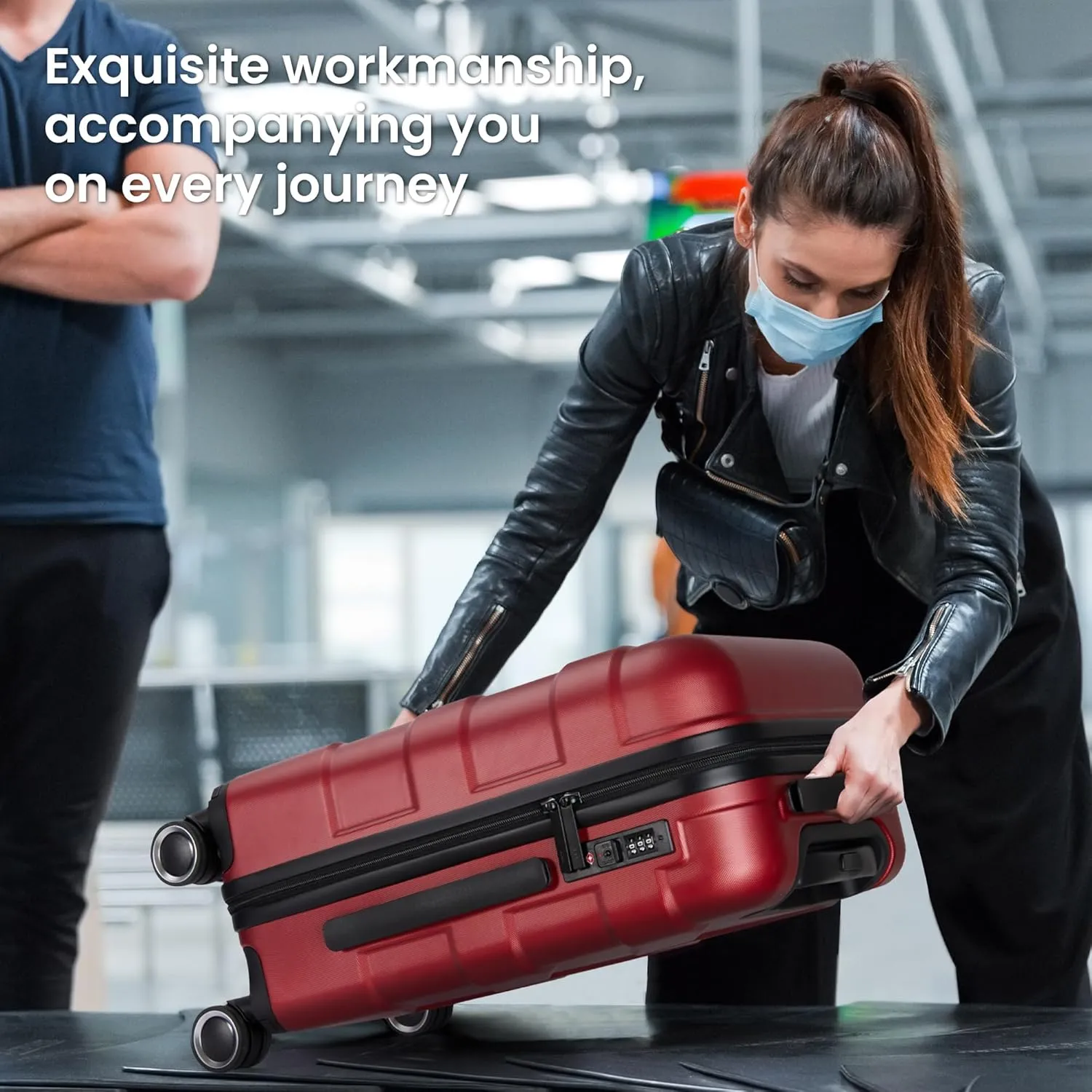 Hardside Carry On Luggage 22x14x9 Airline Approved with Spinner Wheels, 20-inch Carry-On Suitcase for Women & Men, Red
