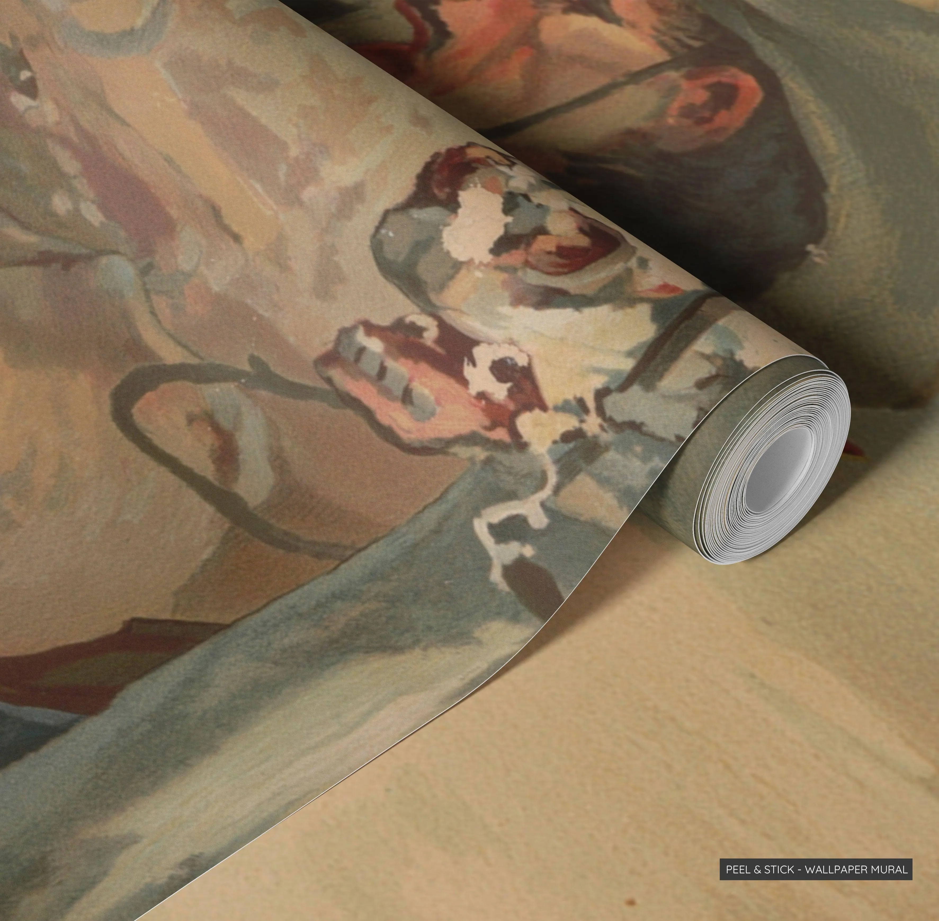Heading a Stampede’ Lux Western Mural: Cowboy & Bulls in Earth Tones Peel and Stick