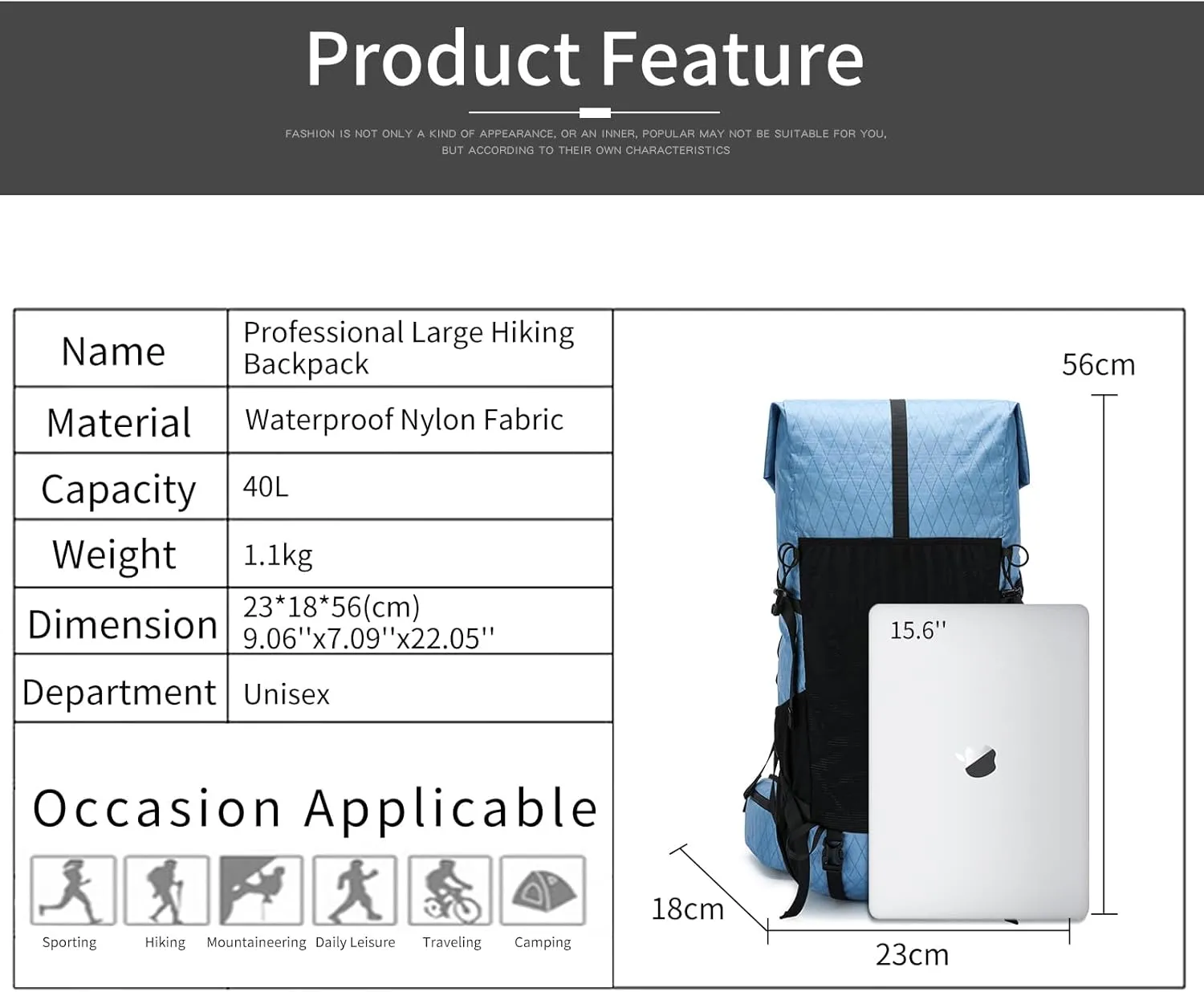 Hiking Backpack,30L  10L Extra Large Capacity Hiking Bag, Internal Frame Camping Backpack,Upgraded X-PAC Lightweight Sport Daypack Travel Backpacks Fit For Mountain Climbing Camping (Blue)