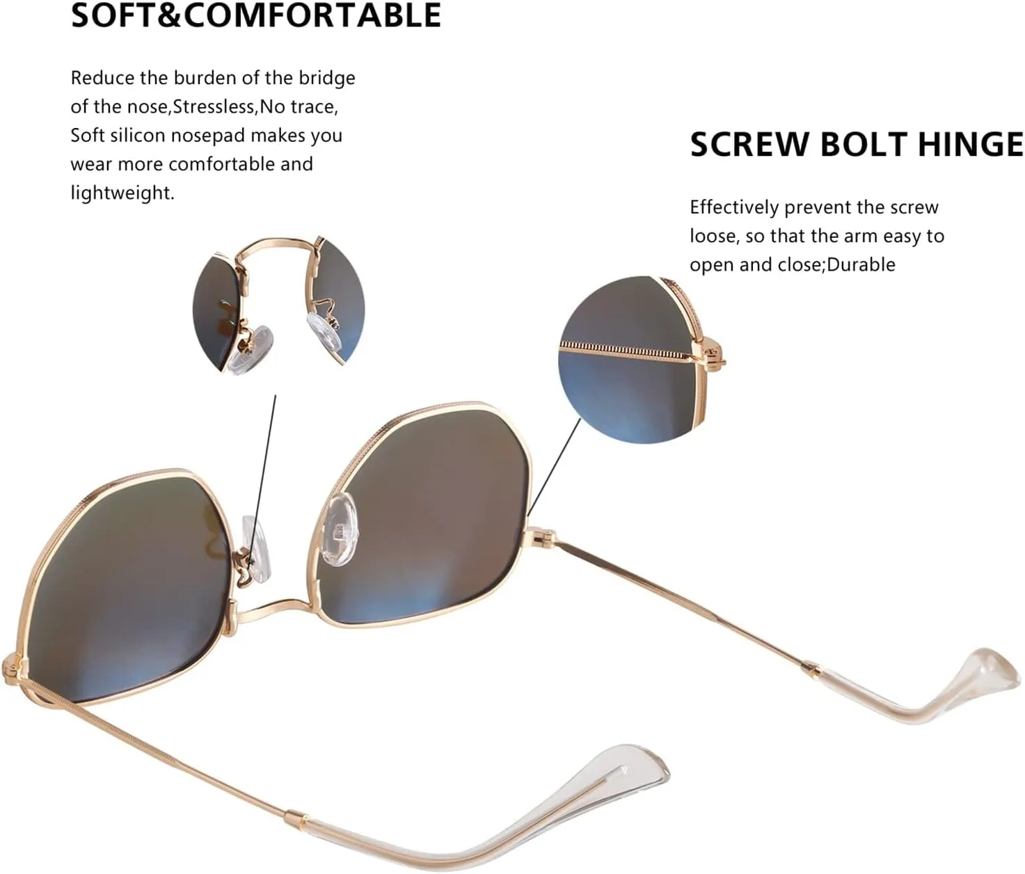 Hipster Hexagonal Polarized Sunglasses Men Women Geometric Square Small Vintage Metal Frame Retro Shade Glasses