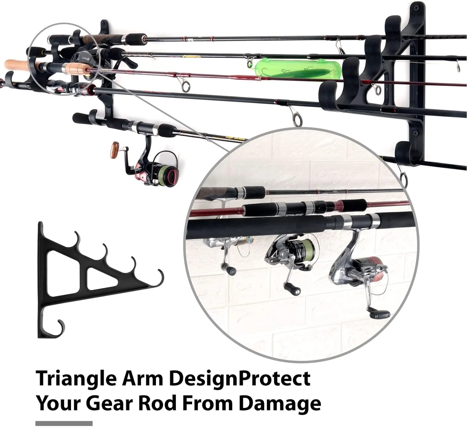 Horizontal Fishing Rod Rack Rod Holders for Wall Storage - Wall Mounted Fishing Rod Rack with Hook,Holds 4 Rods, Space Saving for Fishing RodsHiking Poles, Ski Poles, Hockey Sticks and Cue