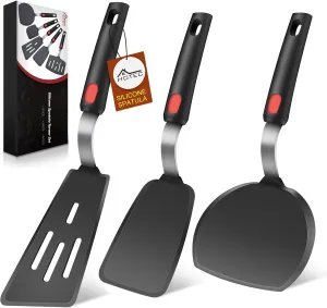 Hotec Silicone Spatula Turner for Nonstick Cookware, Cooking Spatulas 600F Heat Resistant Large Flexible Rubber Spatula Set of 3, Kitchen Utensils for Flipping Eggs, Burgers, Pancakes, Crepes