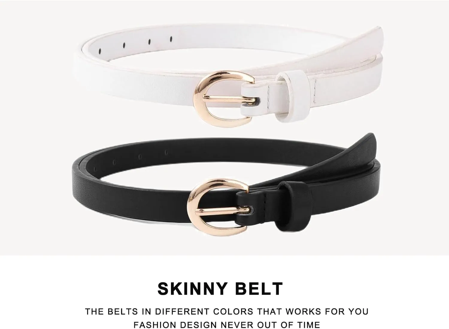HOTWILL 4 Pack Women Skinny Belts for Jeans Dress Thin Waist Belt for Ladies with Gold Buckle 0.55" Width