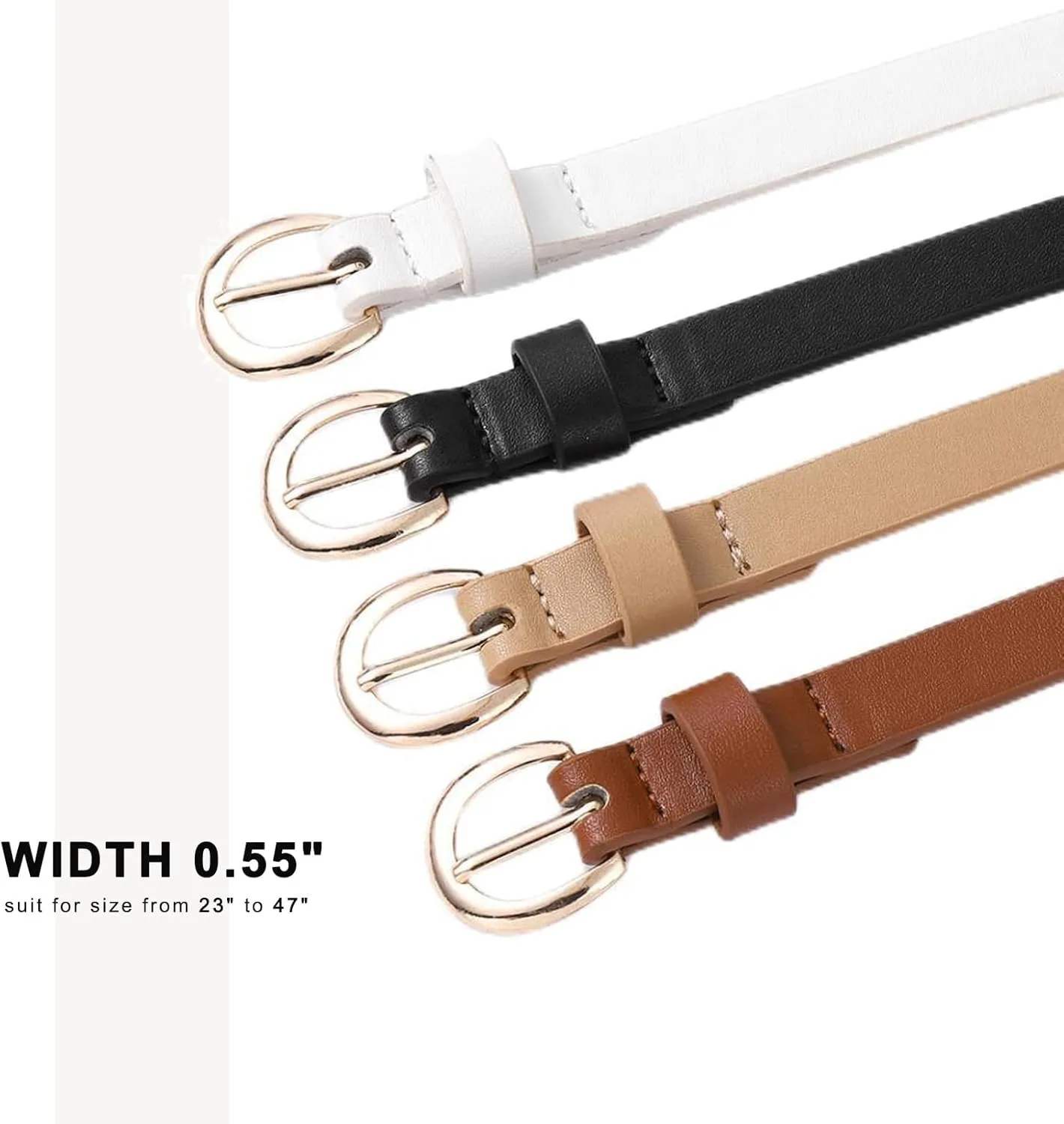 HOTWILL 4 Pack Women Skinny Belts for Jeans Dress Thin Waist Belt for Ladies with Gold Buckle 0.55" Width