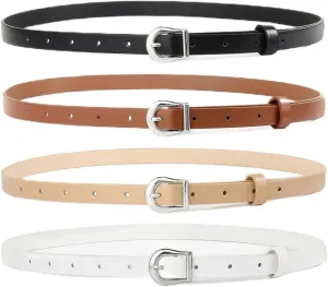 HOTWILL 4 Pack Women Skinny Belts for Jeans Dress Thin Waist Belt for Ladies with Gold Buckle 0.55" Width
