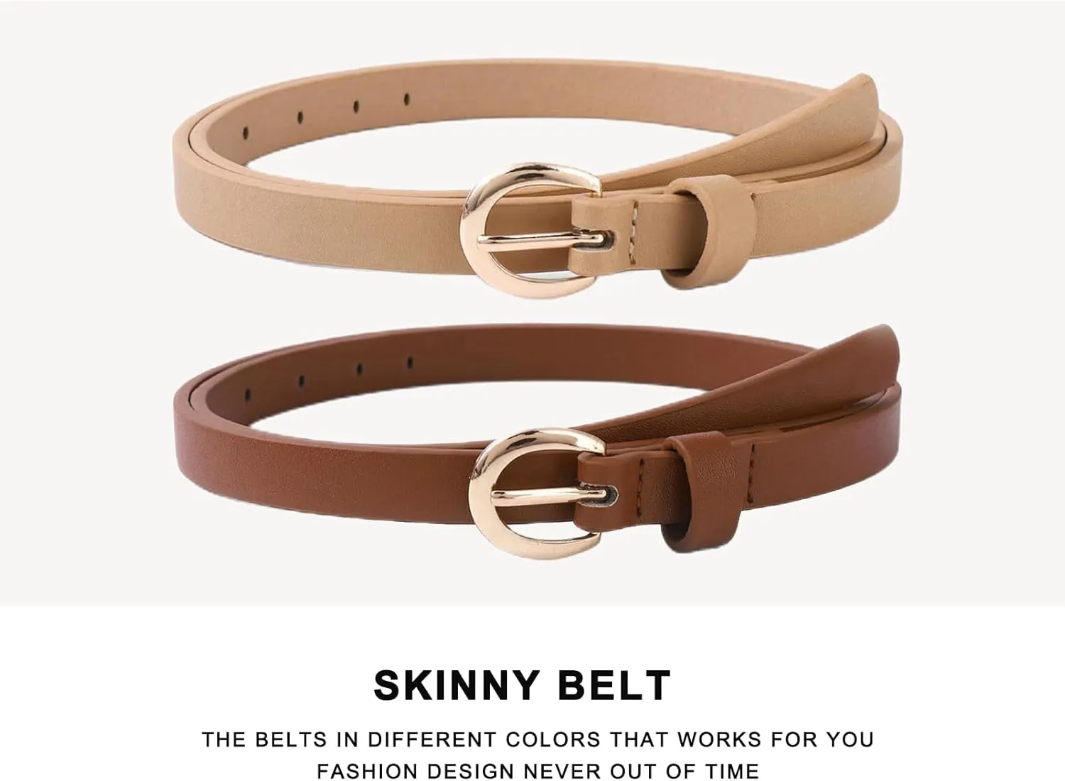 HOTWILL 4 Pack Women Skinny Belts for Jeans Dress Thin Waist Belt for Ladies with Gold Buckle 0.55" Width