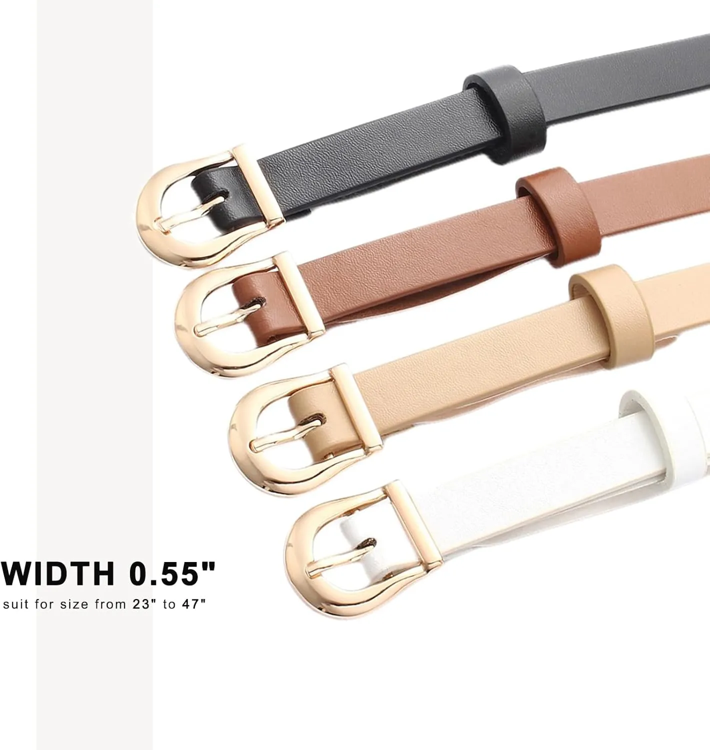 HOTWILL 4 Pack Women Skinny Belts for Jeans Dress Thin Waist Belt for Ladies with Gold Buckle 0.55" Width