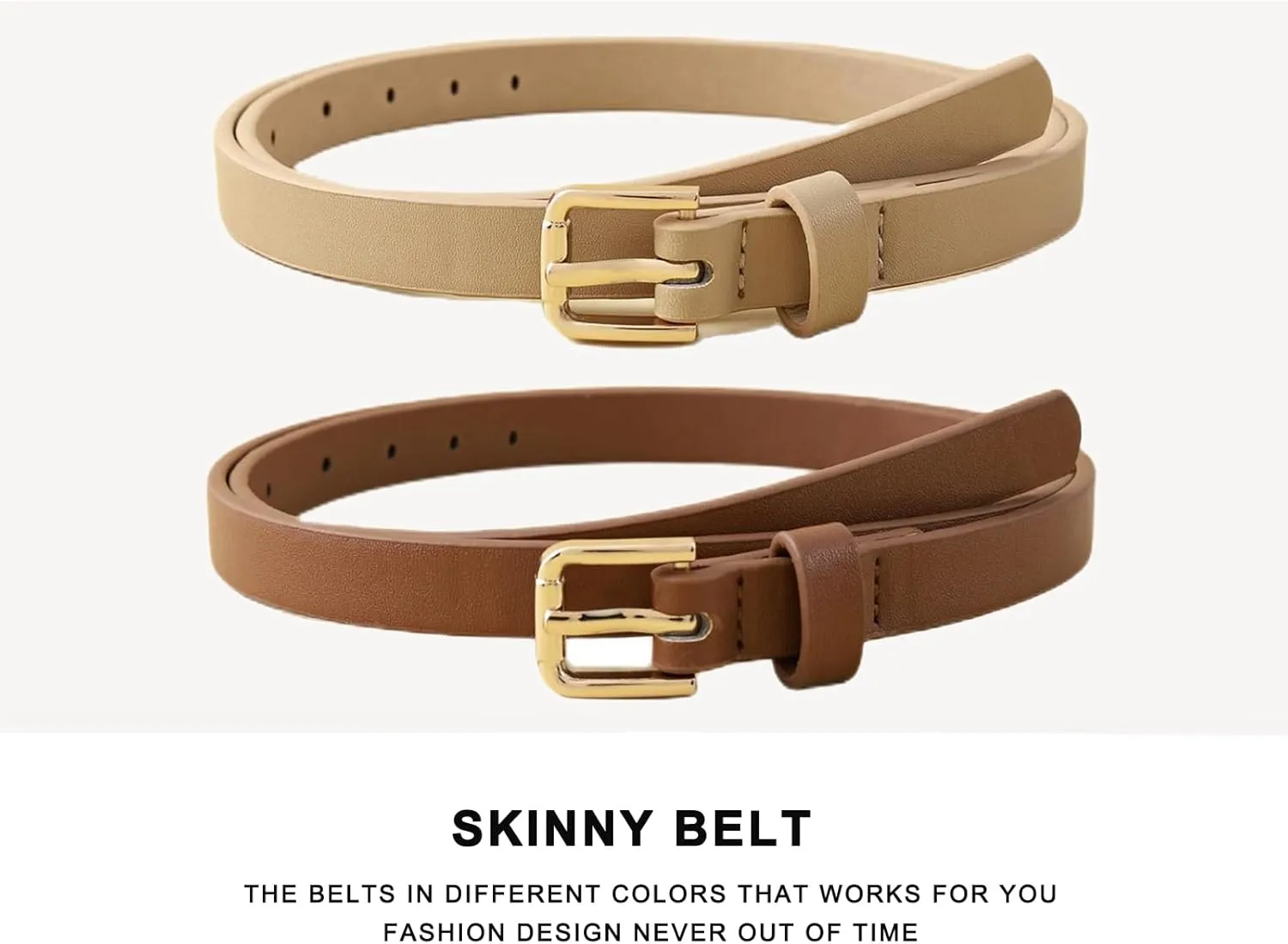 HOTWILL 4 Pack Women Skinny Belts for Jeans Dress Thin Waist Belt for Ladies with Gold Buckle 0.55" Width
