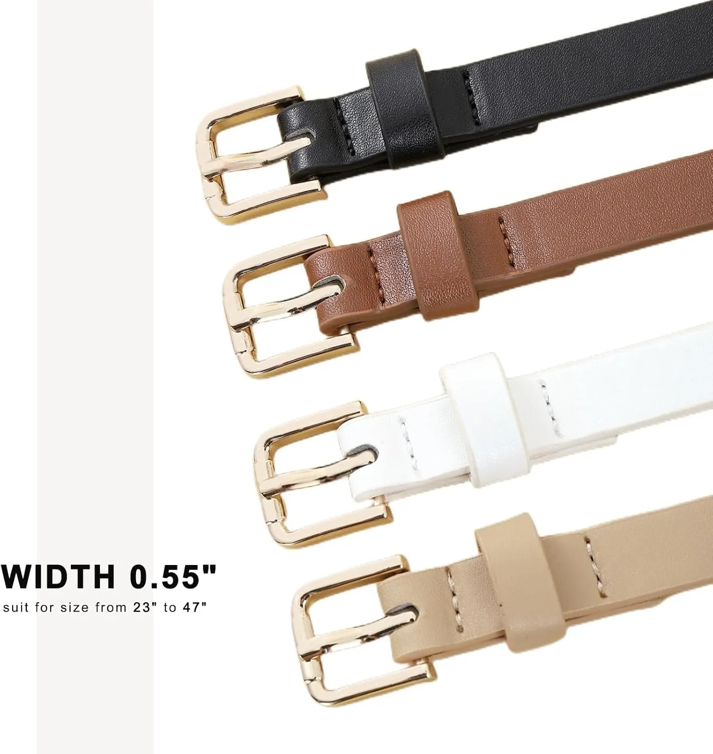 HOTWILL 4 Pack Women Skinny Belts for Jeans Dress Thin Waist Belt for Ladies with Gold Buckle 0.55" Width