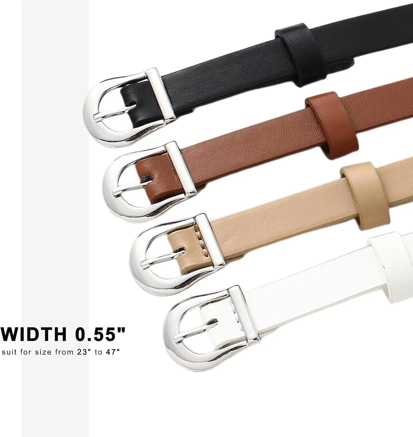 HOTWILL 4 Pack Women Skinny Belts for Jeans Dress Thin Waist Belt for Ladies with Gold Buckle 0.55" Width