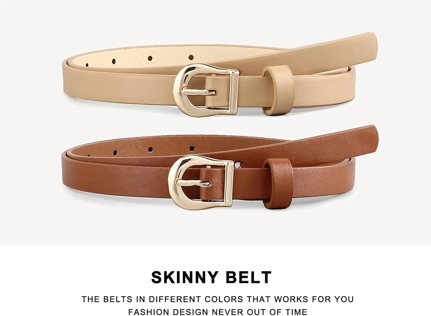 HOTWILL 4 Pack Women Skinny Belts for Jeans Dress Thin Waist Belt for Ladies with Gold Buckle 0.55" Width