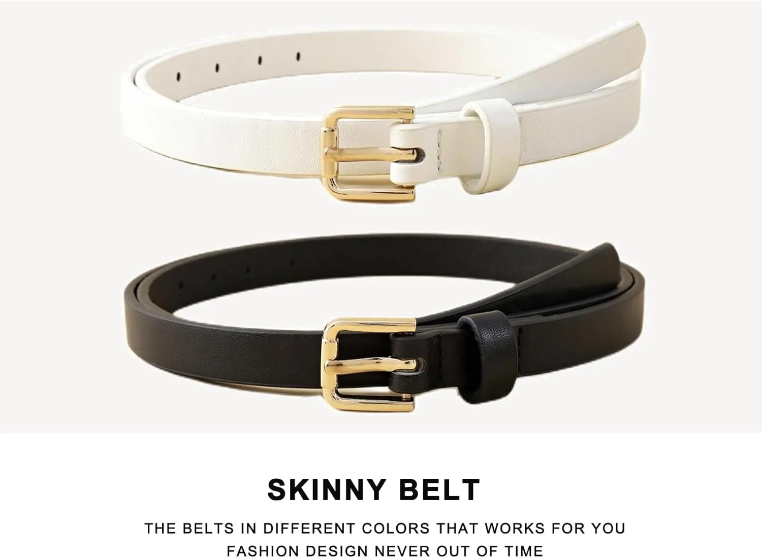 HOTWILL 4 Pack Women Skinny Belts for Jeans Dress Thin Waist Belt for Ladies with Gold Buckle 0.55" Width