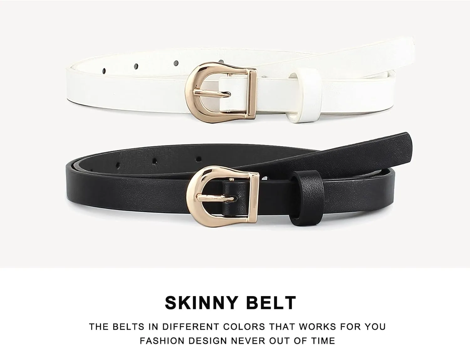 HOTWILL 4 Pack Women Skinny Belts for Jeans Dress Thin Waist Belt for Ladies with Gold Buckle 0.55" Width