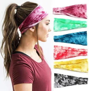 Huachi Women's Headbands Yoga Workout Exercise Headbands for Women Cute Elastic Hair Bands for Womens Hair Tie Dye Bandeau Headband Sweatbands