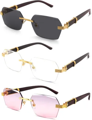 Hycredi Rimless Rectangle Sunglasses Men Women Retro Frameless Square Shade Y2k Sun Glasses Tinted Eyewear
