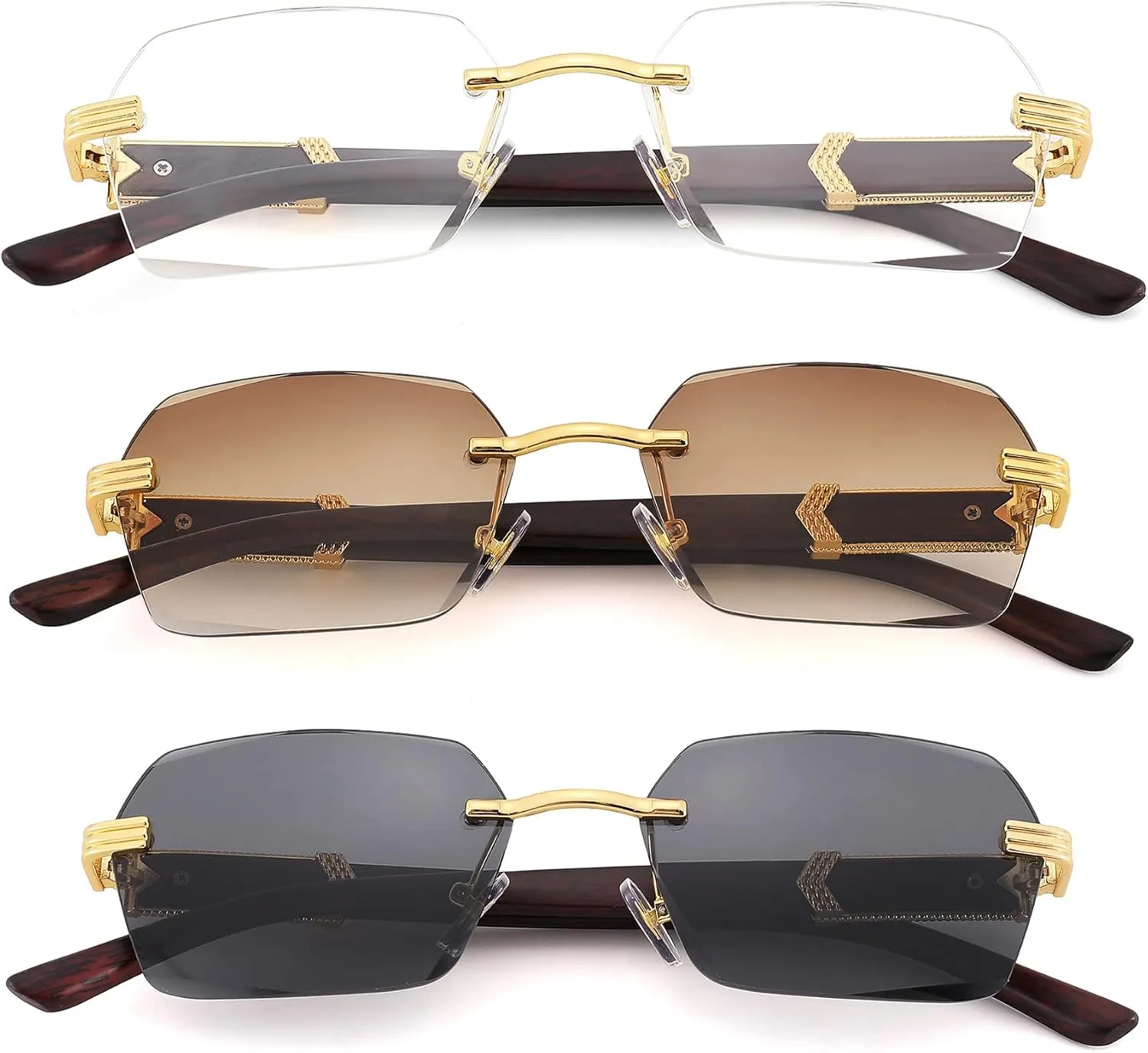 Hycredi Rimless Rectangle Sunglasses Men Women Retro Frameless Square Shade Y2k Sun Glasses Tinted Eyewear