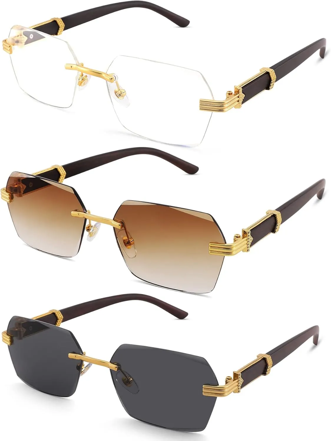 Hycredi Rimless Rectangle Sunglasses Men Women Retro Frameless Square Shade Y2k Sun Glasses Tinted Eyewear